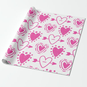 Pink Hearts Seamless Pattern Birthday Gift Wrapping Paper