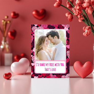 Pink Hearts Share My Fries Photo Holiday Card