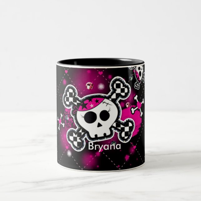 Pink Hearts Skull & Bones Girls Cup Coffee Mug (Center)