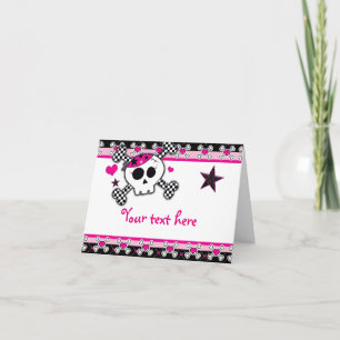 Pink Hearts Skull & Crossbones Fold Thank You Card
