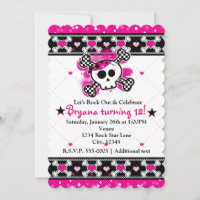 Pink Hearts, Skull & Crossbones Party Invitations
