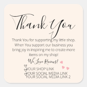 Pink Hearts Small Business Thank You  Square Stick Square Sticker