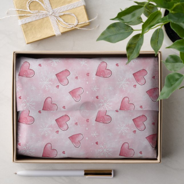 Pink Hearts Snowflakes Tissue Paper (Gift)