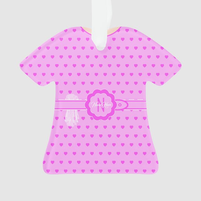 Pink Hearts Soft Lilac Dress Figurine TShirt Ornament (Front)