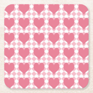 Pink Hearts Square Paper Coaster