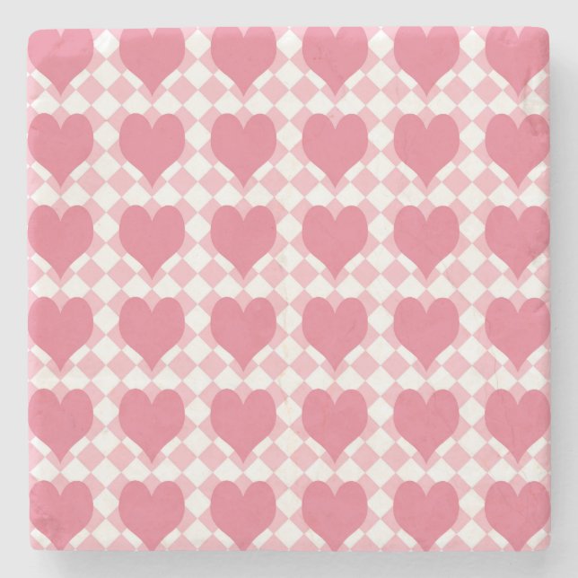 Pink Hearts Stone Coaster (Front)