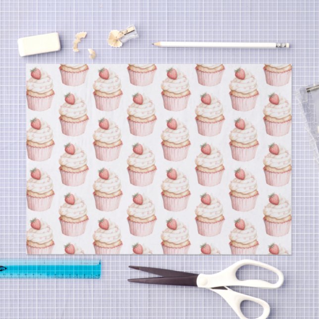 Pink Hearts Strawberry Cupcake   Tissue Paper (Craft)