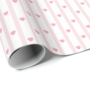 Pink Hearts, Stripes, birthday, valentine, shower Wrapping Paper