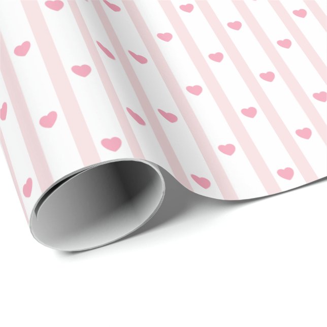 Pink Hearts, Stripes, birthday, valentine, shower Wrapping Paper (Roll Corner)