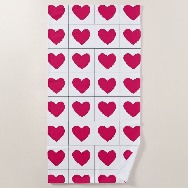 Pink Hearts Summer Valentines Day Beach Towel (Front)