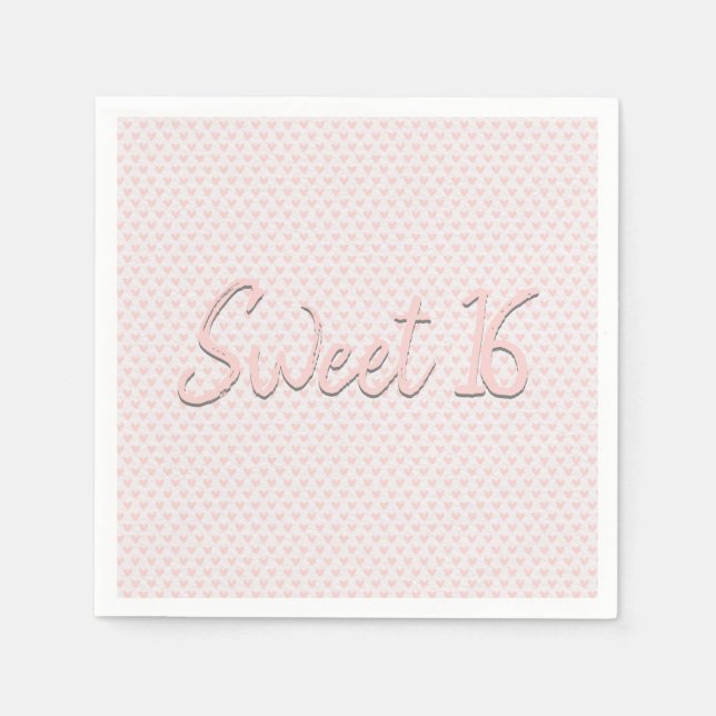 Pink Hearts Sweet 16 Party  Napkin (Front)