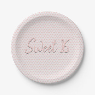 Pink Hearts Sweet 16 Party Paper Plate