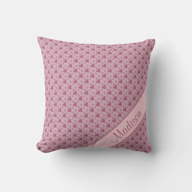 Pink Hearts Swirl Pattern Personalised Cushion (Front)