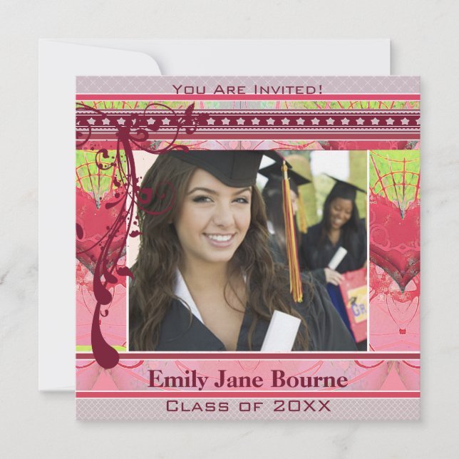 Pink Hearts & Swirls Senior Pictures Class of 2012 Invitation (Front)