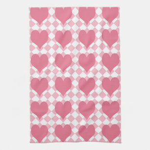 Pink Hearts Tea Towel