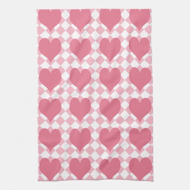 Pink Hearts Tea Towel (Vertical)
