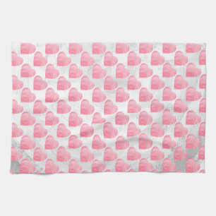 Pink Hearts Tea Towel