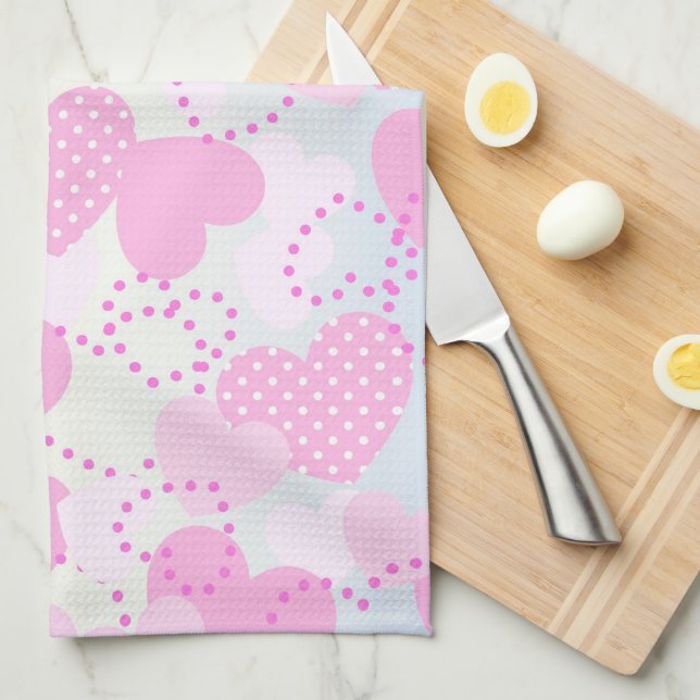 Pink Hearts Tea Towel (Quarter Fold)