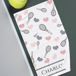 Pink Hearts & Tennis Rackets Pattern Hand Towel