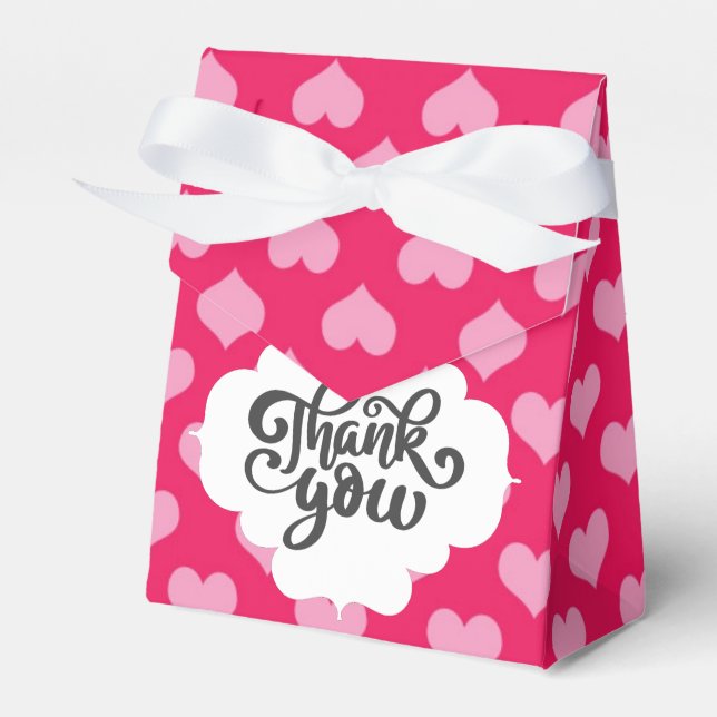 Pink Hearts Thank You Favour Box (Front Side)