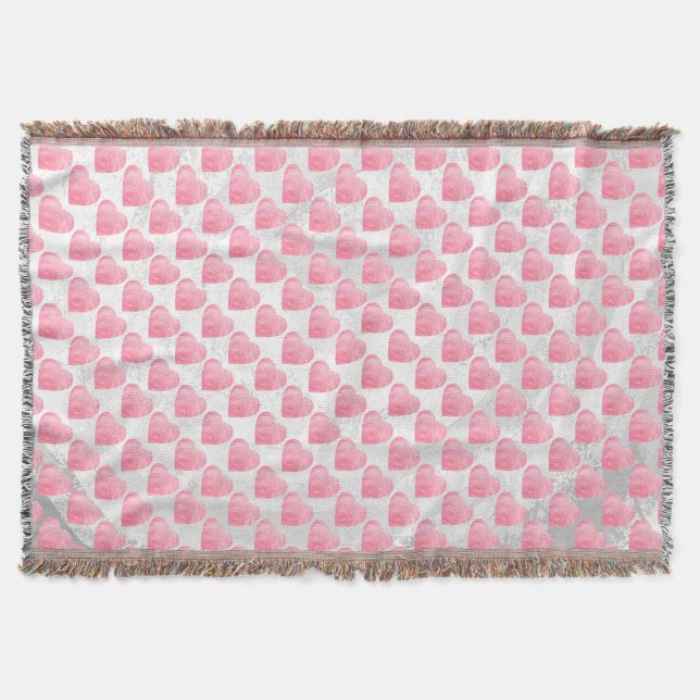 Pink Hearts Throw Blanket (Front)