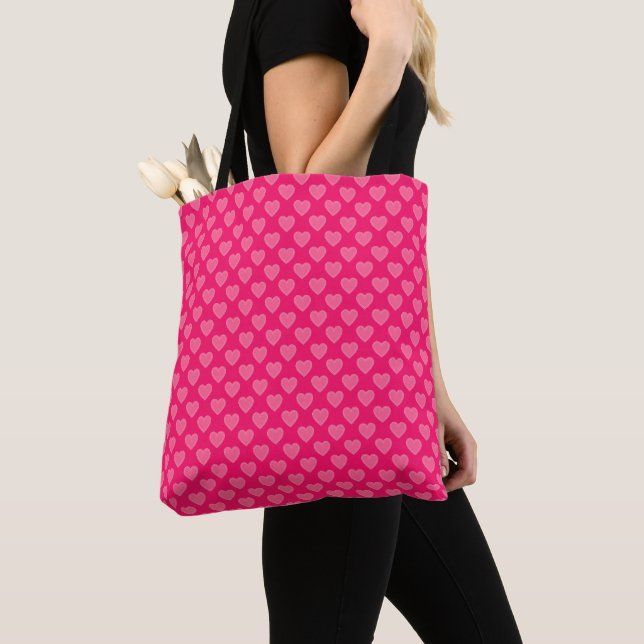 Pink Hearts Tote Bag (Close Up)