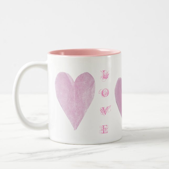 Pink hearts Two-Tone coffee mug (Left)