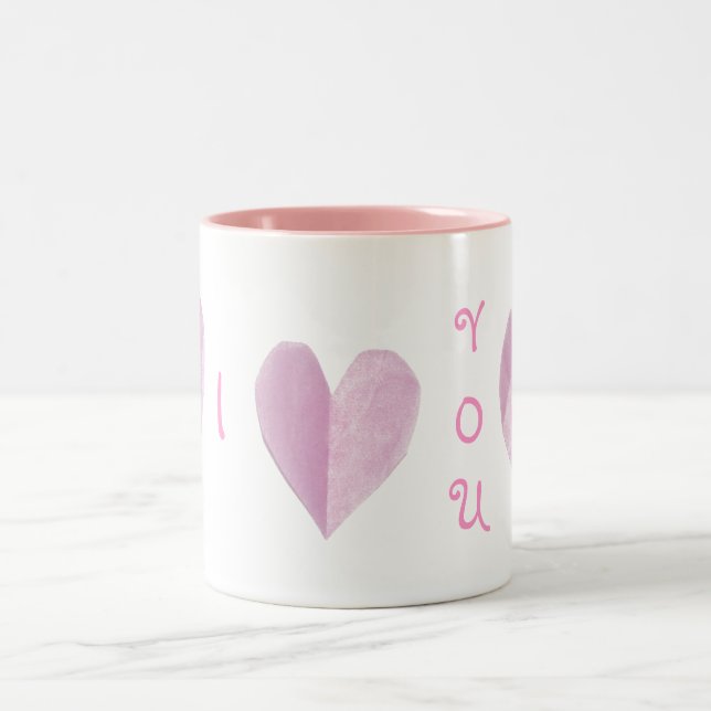 Pink hearts Two-Tone coffee mug (Center)