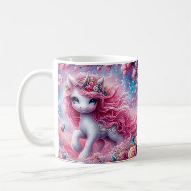 Pink Hearts Unicorn Coffee Mug (Left)