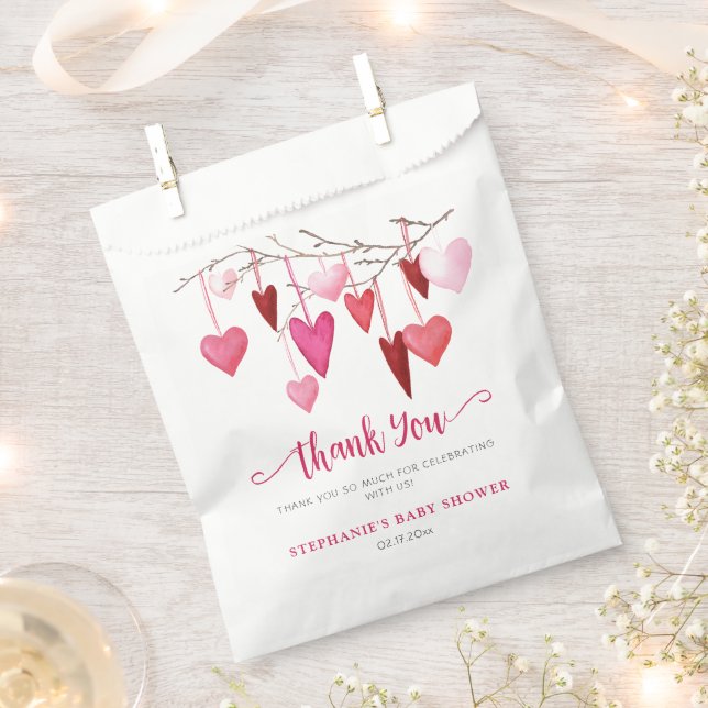 Pink Hearts Valentine Baby Shower Favour Bags (Clipped)