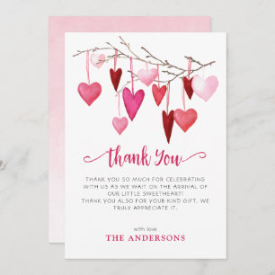 Pink Hearts Valentine Baby Shower Thank You Card