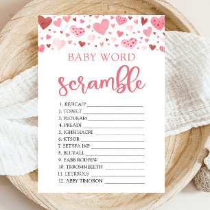 Pink Hearts Valentine Baby Word Scramble Game Invitation