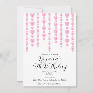 Pink Hearts Valentine Birthday Party Invitation