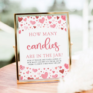 Pink Hearts Valentine How Many Candies Baby Shower Poster