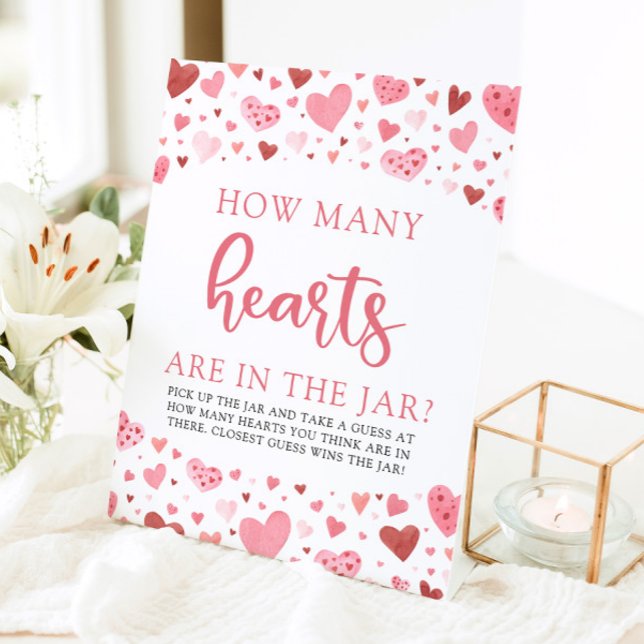 Pink Hearts Valentine How Many Hearts Baby Shower Pedestal Sign (Creator Uploaded)