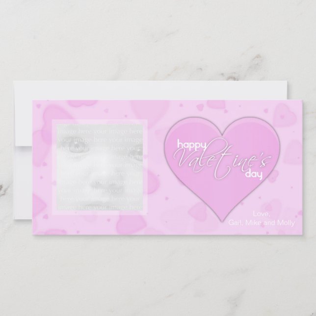 Pink Hearts Valentine Photo Cards (Front)