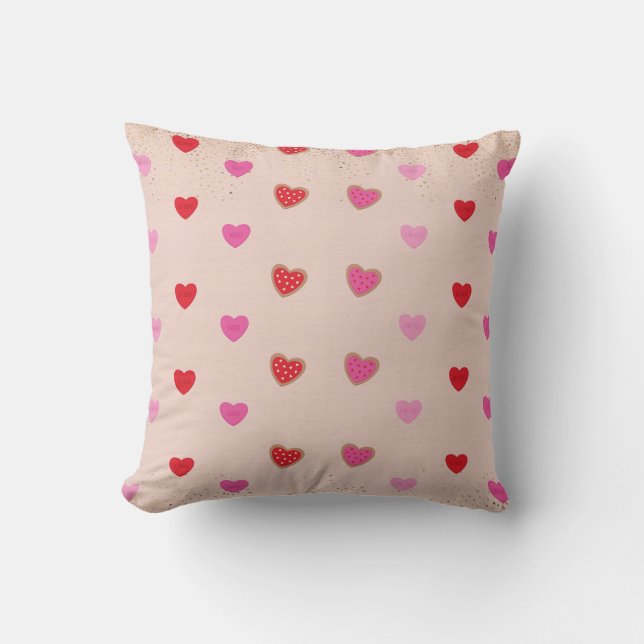 Pink Hearts Valentine Throw Pillow (Front)