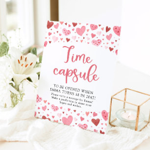 Pink Hearts Valentine Time Capsule Baby Shower Pedestal Sign