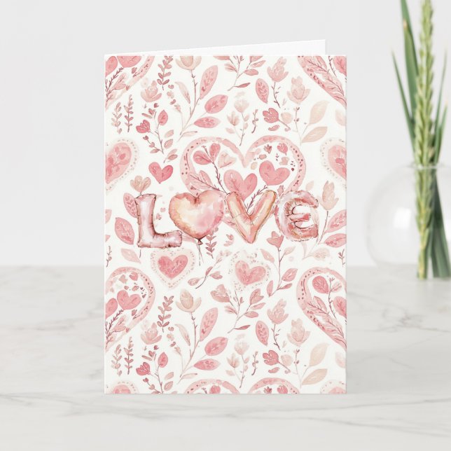 Pink Hearts Valentine's Day Love   Card (Front)