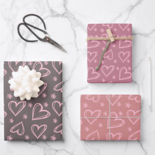 Pink Hearts Valentine's Day Love Retro Chequered  Wrapping Paper Sheet