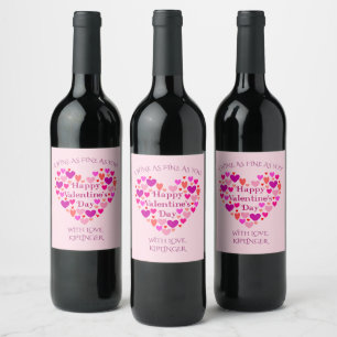 Pink Hearts Valentines Day Wine Label