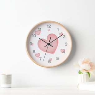Pink hearts wall clock - romantic design
