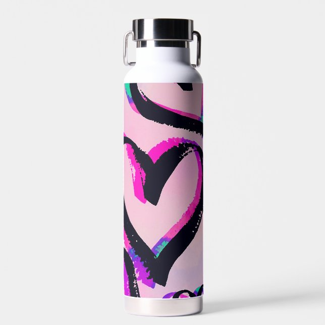 Pink Hearts Water Bottle (Front)