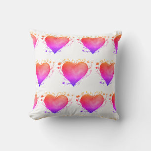 Pink Hearts Watercolor Art Throw Cushion