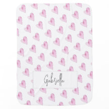 Pink Hearts Watercolor Pattern Love New Baby Name 