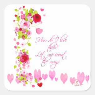 Pink Hearts Watercolor Valentine Sweetheart Verse Square Sticker