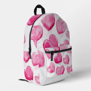 Pink Hearts Watercolour Digital Art Printed Backpack
