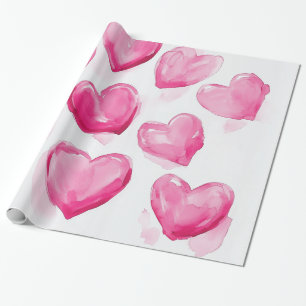 Pink Hearts Watercolour Digital Art Wrapping Paper