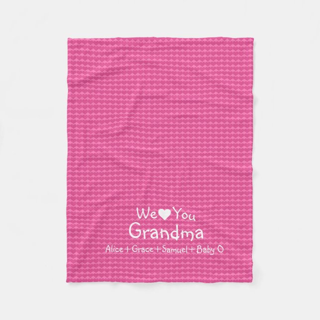 Pink Hearts "We Love You" Personalised Fleece Blanket (Front)