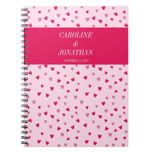 Pink Hearts Wedding Date Custom Cute Gift spiral Notebook (Front)